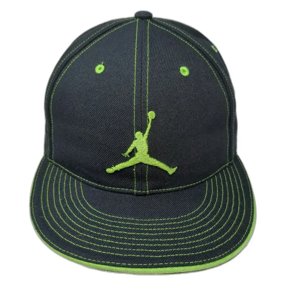 Jordan Baseball Cap Black Green 7 1/8 Fitted Jumpman Logo Contrast Stitch Hat